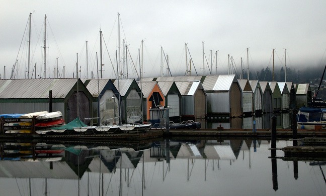 The boathouses at the Port of Poulsbo are privately owned