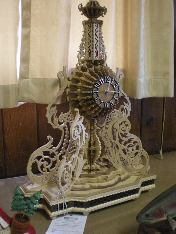 An ornate wood carved clock was part of last year’s show.