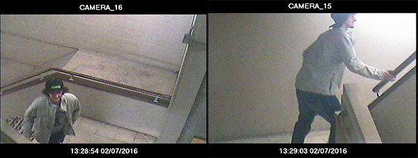 Camera footage shows a suspect at a parking garage.
