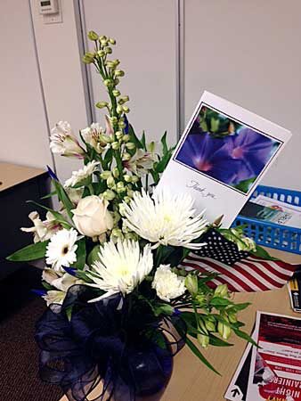 A bouquet was given to the Bremerton Police to show support after the Dallas shooting.