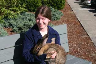 Anna Smallbeck holds her prize winning Flemish Giant rabbit