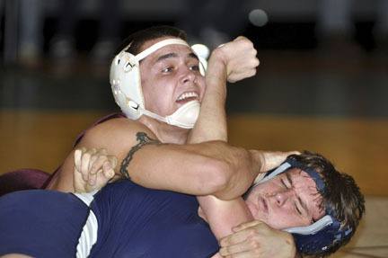 South Kitsap's Sam Skinner lost a 9-0 decision in the 160-pound weight class championship against Yelm's Anthony Allred during Saturday's sub-regional tournament at Foss High School.