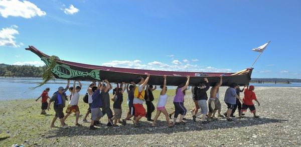 Port Gamble S’Klallam canoes left Port Gamble Bay on Wednesday to join about 20 other tribes in the 2010 Canoe Journeys. Crews will pull for five days