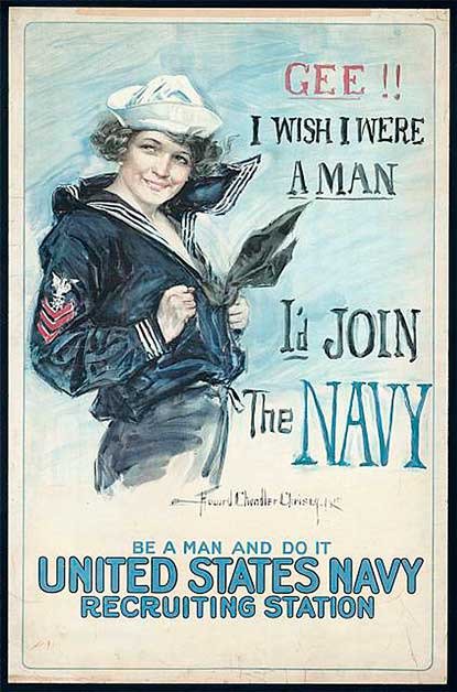 The legendary World War I-era Navy recruiting posted created by William Chandler Christy is historically notable for several reasons. The energy and sly sexuality of the model as captured by Christy made her a popular figure. In addition