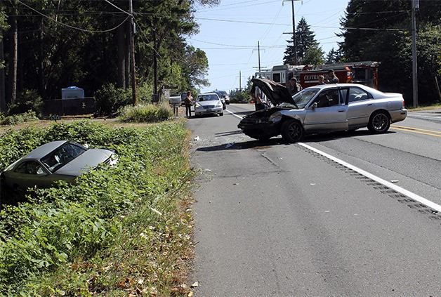 A car ended up in a ditch off Chico Way this afternoon after a head-on collision.