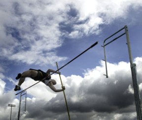 Central Kitsap’s Chris Cole attempts to clear 9 feet in the pole vault at Saturday’s Kitsap County Classic track and field meet