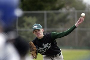 Klahowyas Kurtis Pitcher fires a pitch toward the plate during Saturdays jamboree game against Bremerton.