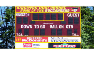 The long-awaited scoreboard for the Kingston High School playing field was finally installed over the summer and will make its fall debut when the Buccaneers host their first-ever home varsity football game at 5 p.m. Sept. 5. The wireless scoreboard cost $24