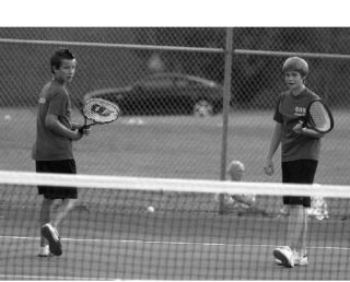 Freshmen doubles tandem Doug Erickson (left) and Matt Pohl played the entire season together while gaining experience at the high school level. Bremerton traveled to Port Angeles for the Olympic League tournament yesterday.