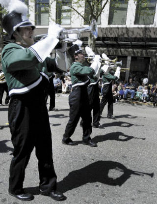 The Klahowya Secondary School band took home first-place honors in the category of High School Bands (AA) at Saturday’s Armed Forces Day Parade in Bremerton. The school also won first place for High School Drum Major. For a complete list of parade results