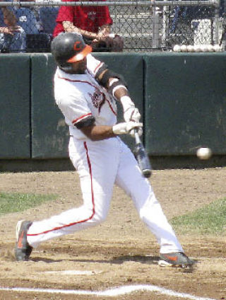 CK slugger Caleb Brown smashes a shot for one of his four hits in the Cougs’ regional stay this weekend. He’s one of four CK seniors.