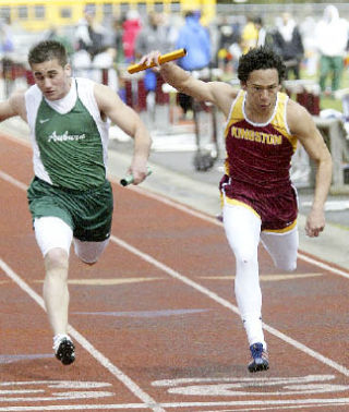 Mike Ferrell wraps up the final leg of the Kingston’s 4x100 relay on Saturday. Kingston didn’t place in the 4x100