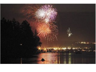 Fireworks lit up the night sky over Liberty Bay during Poulsbo’s Third of July celebration.