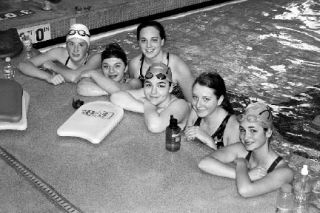 The Kingston High girls swim team from left to right: freshmen Nicole Avila and Kaylie Manix