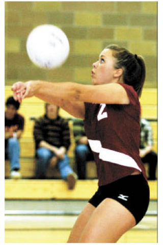 Kingston’s Anna Finlon posted six kills during home action against Klahowya Thursday. The Bucs won in four sets