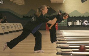 Olympic senior Jessica Sutton rolls one of her final balls in helping the Trojans to a fifth-place finish at the state girls bowling championships at Narrows Lanes in Tacoma on Saturday.