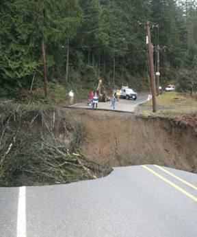 The December floods washed out a section of Illahee Road between California Street and Varsity Lane NE. Kitsap County Public Works is awaiting approval on permits and has no timeline for the project.