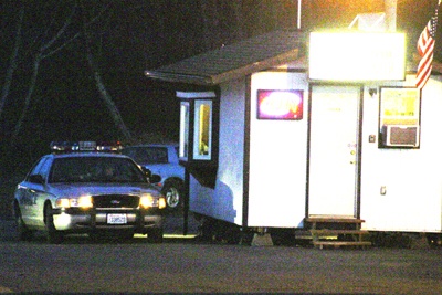 One of Bremerton's finest pulls up for a cup of coffee at Gorst's Espresso Gone Wild on a Tuesday night.