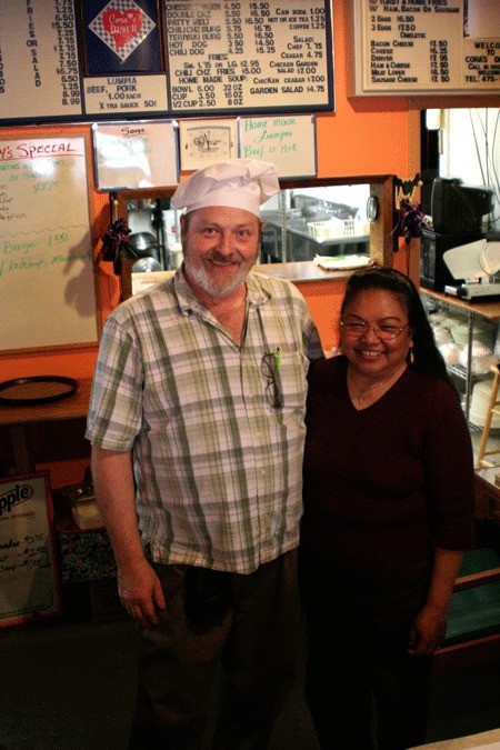 Cora’s Diner co-owners Rick and Cora Foxworth serve everything from hamburgers to adobo.