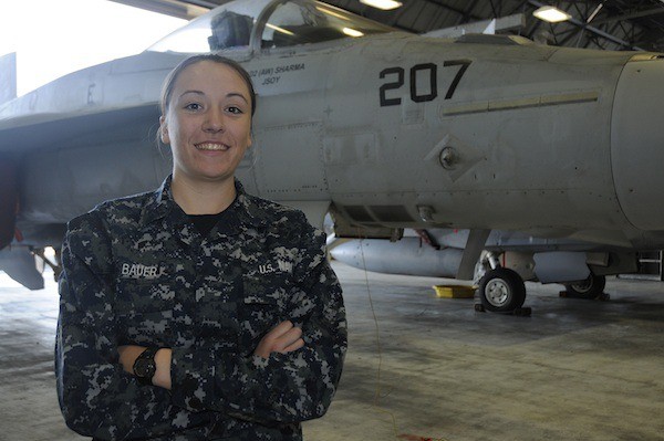 Airman Jessie Bauer is an aviation electrician’s mate with the squadron