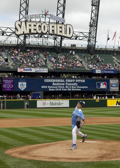 Port Orchard’s Andrew Canady threw out the first pitch at Sunday’s Mariners’ game at Safeco Field. Canady