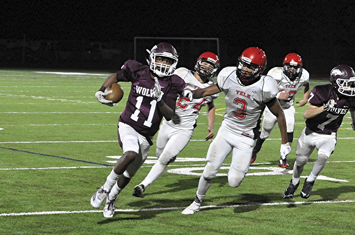 South Kitsap senior wide receiver Izaijha Byrd had 208 yards and two touchdowns on nine receptions in the Wolves’ 49-39 loss Sept. 25 against Yelm at Kitsap Bank Stadium.