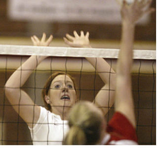 South Kitsap’s Stephanie Osterdahl goes up for a block against Shelton on Monday night in Port Orchard.