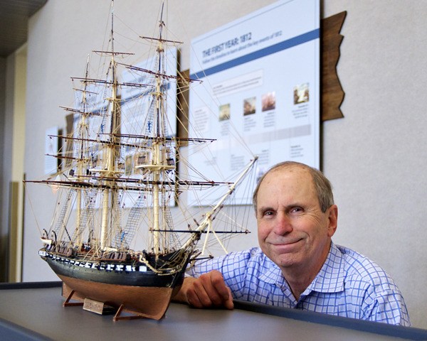 Museum Director Bill Galvani displays a scale model of “Old Ironsides” at the War of 1812 exhibit at the Naval Undersea Museum in Keyport.