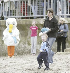 Roman Brock was more interested in chasing the seagulls than calling them at last year’s contest.