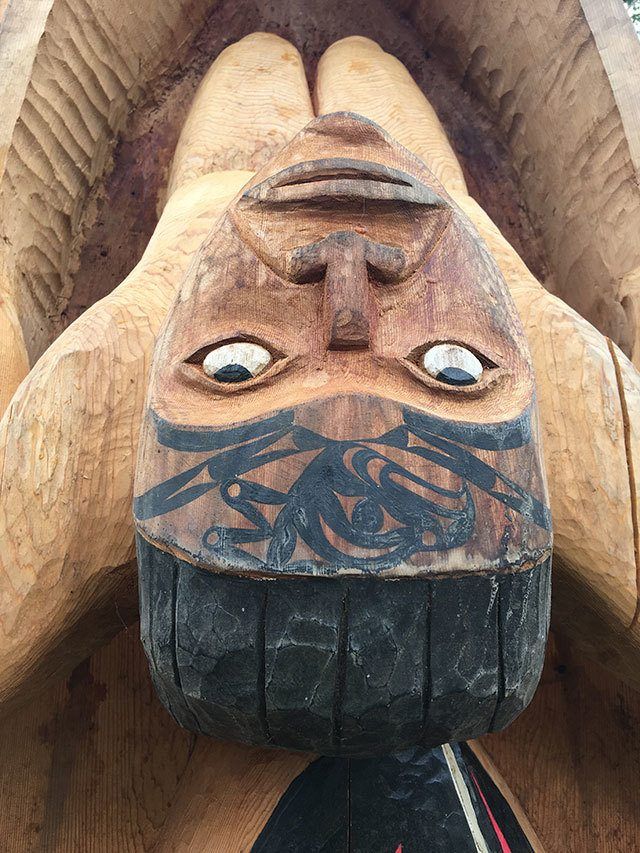 Detail from Quinault artist Guy Capoeman’s totem pole, “Fisherman’s Dream.” Quinn Brein / Courtesy