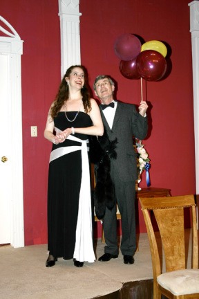 Actress Irene Livingston (Rhonda Romaine) and her husband Tyler Rayburn (Patrick Gerrells) celebrate her opening night performance in “Light Up the Sky