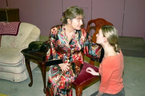 Above: Corie’s mother (Jacquie Taylor) counsels her daughter (Rachel Enyeart) in the ways of marriage. Enyeart’s appearance in the play is delayed by illness.