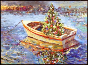 “Christmas Afloat” by Peggy Brunton is featured on the Christmas in the Country poster.