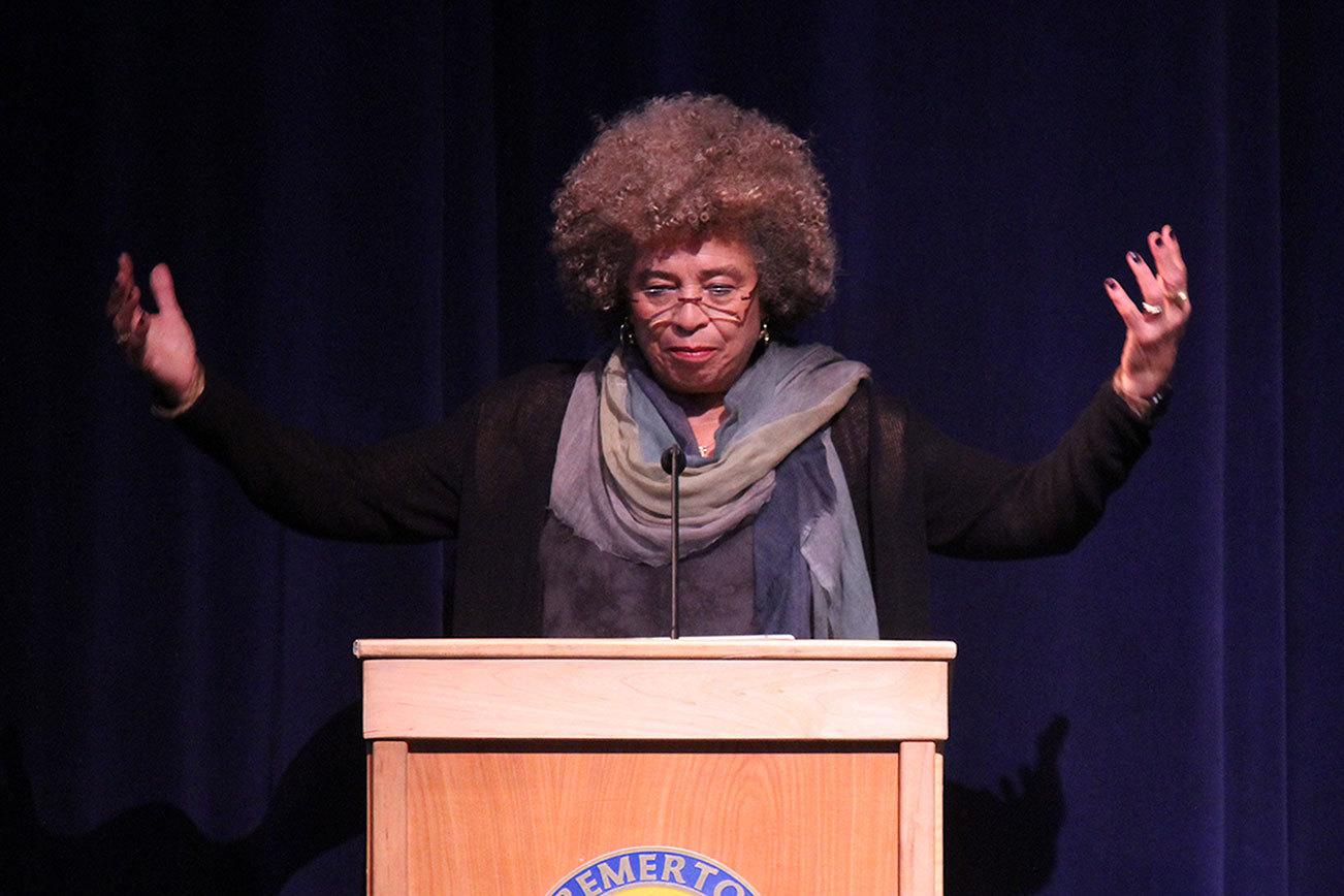 Dr. Angela Davis speaks to an audience of hundreds at her equity lecture Jan. 11 at Bremerton High School. The lecture was the first in a series about Equity and Excellence, hosted by Olympic College.                                Michelle Beahm / Kitsap News Group