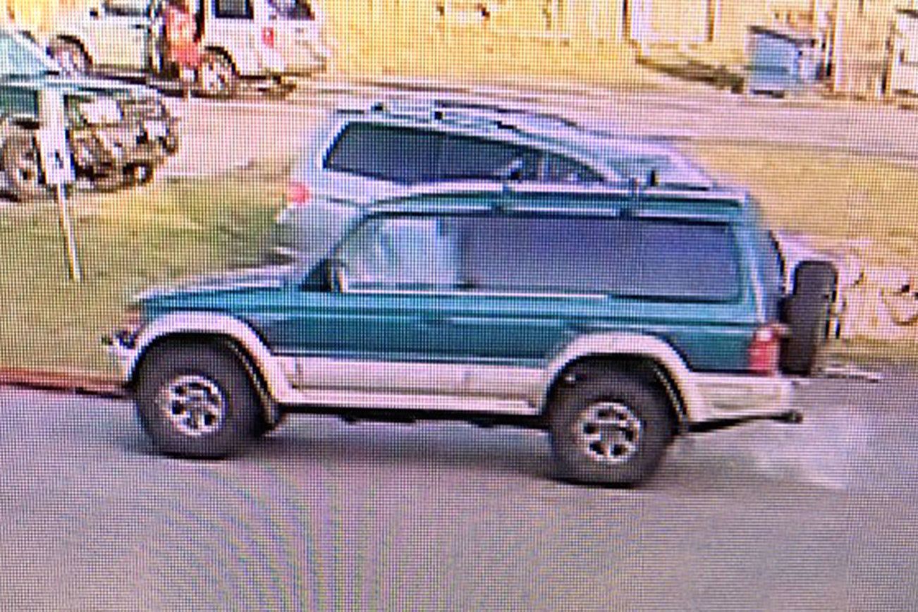 According to Poulsbo Police, the suspected vehicle appears to be a late 1990s model Mitsubishi Montero. The male is described as an adult white male, in his 30s with short, dark hair and a possible goatee. (Poulsbo Police Department)