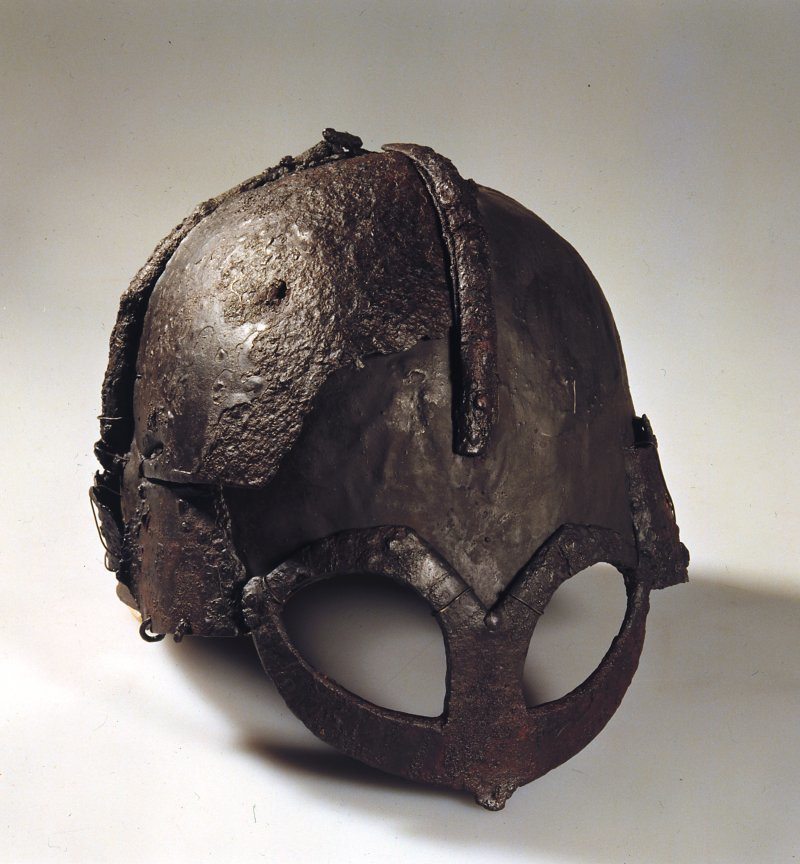 This iron helmet is the only one that is found in Scandinavia dating back to the Viking Age. No horns. (Photo: Museum of Cultural History, Oslo)