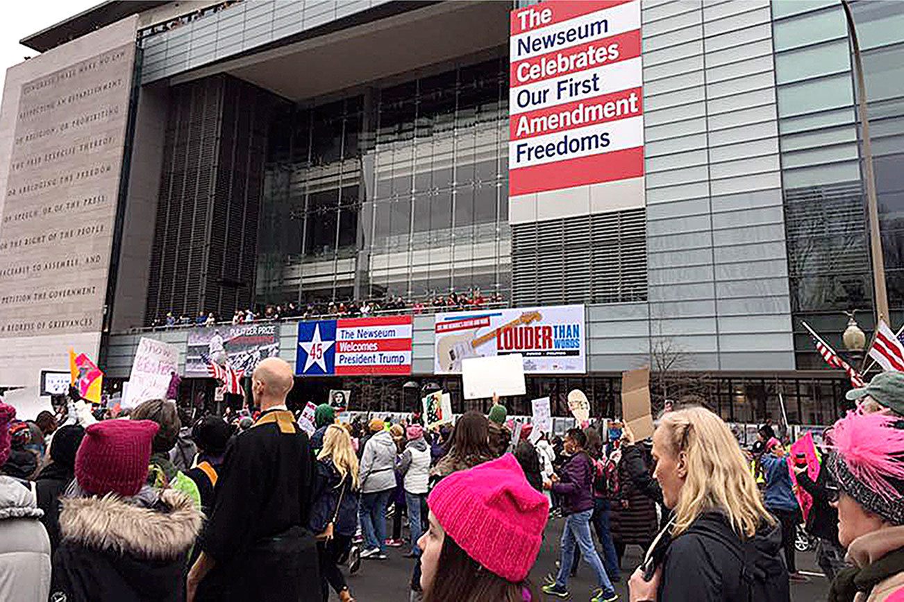 The New York Times building in Washington D.C. displayed banners promoting First Amendment freedom of speech rights, something Kay Daling said was inspiring to her.                                Bethany Tebbe / Courtesy