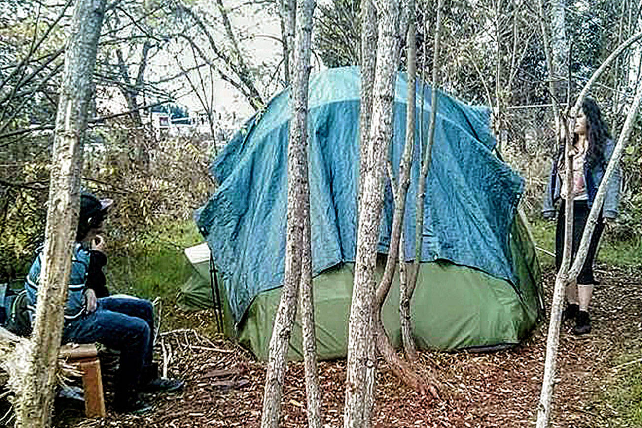 Evergreen Public Schools students experiencing homelessness camp out in a field. Student homelessness is a challenge for school districts across the state. More than 2,000 students lived in unsheltered living situations last year. (Peggy Carlson/Courtesy)