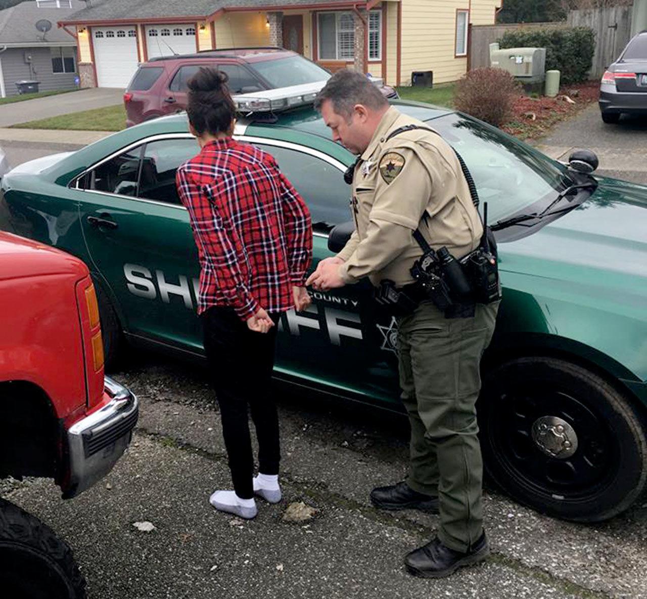 A 23-year-old Silverdale man was arrested Feb. 21 on suspicion of first-degree murder in the death of a man found on a Seabeck road over the weekend, the Kitsap County Sheriff’s Department announced on social media. A 20-year-old Kingston woman was arrested and booked on suspicion on first-degree rendering assistance. (Kitsap County Sheriff’s Department/Courtesy)