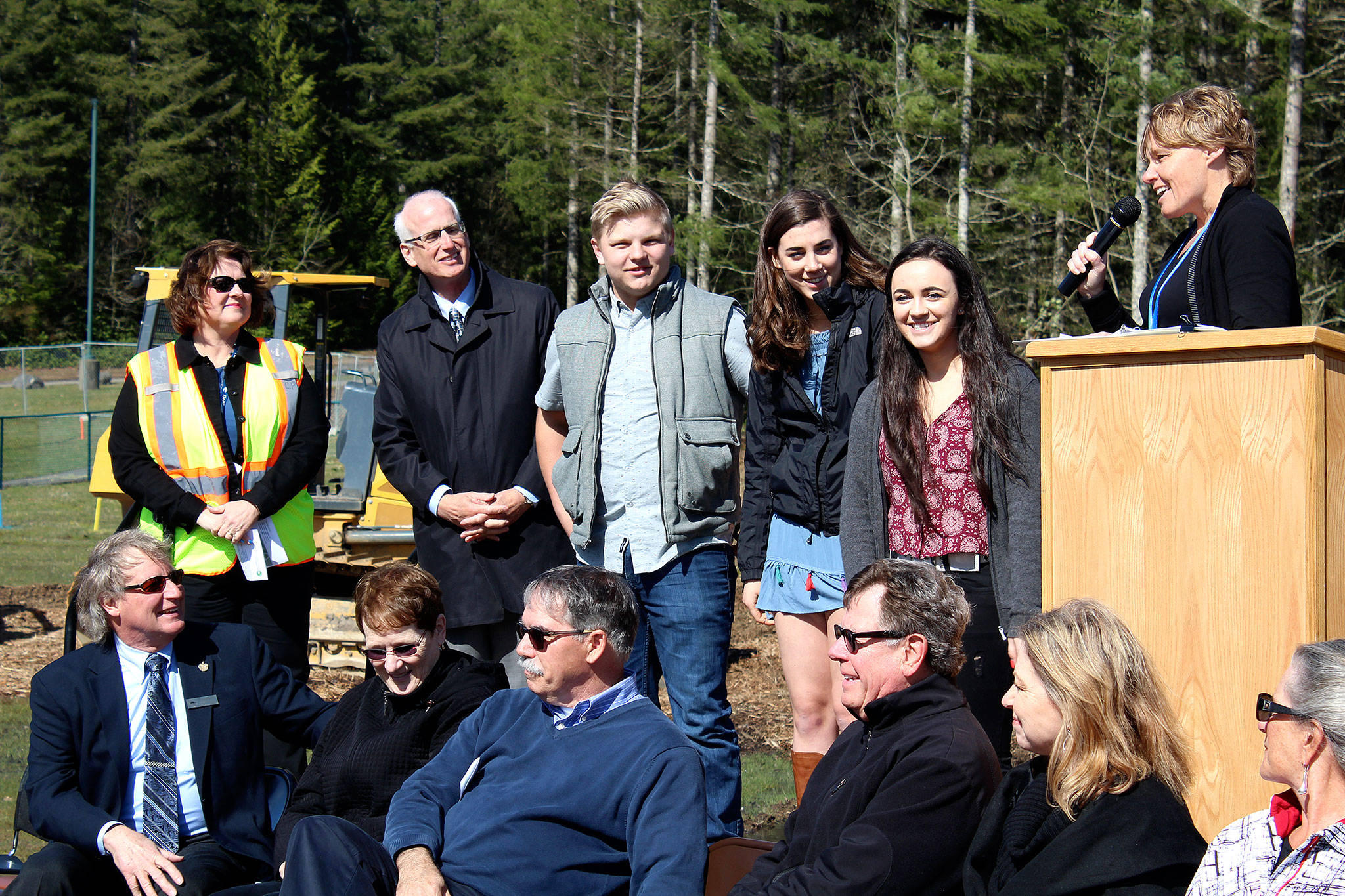 Klahowya Secondary School Principal Jodie Woolf talks to her students about what the addition to the school campus will include.                                Michelle Beahm / Kitsap News Group