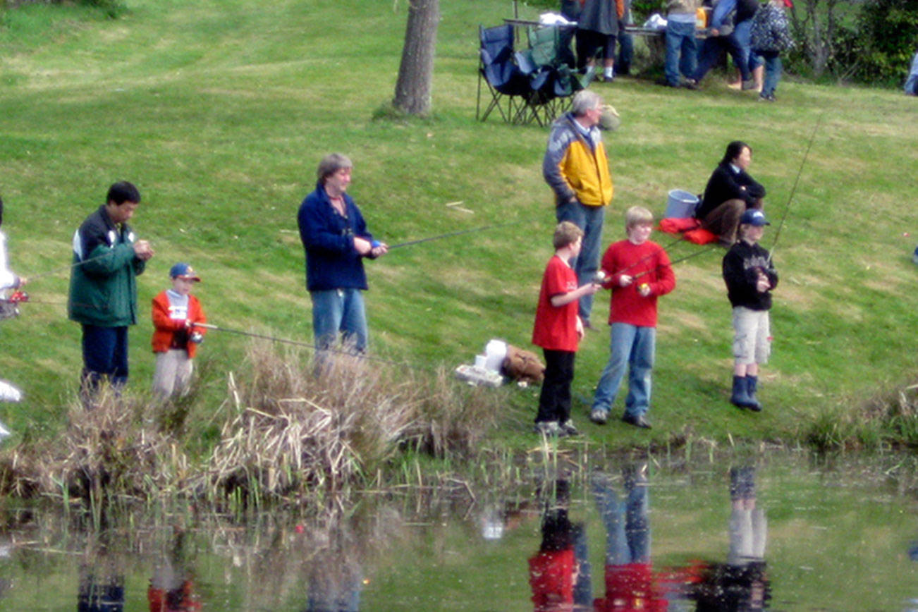The Poulsbo Noon Lions Club hosts its annual “Hooked on Fish Derby,” for children 11 and younger, from 7 a.m. to 1 p.m. April 29 at the horticulture pond behind Poulsbo Middle School. (Contributed photo)