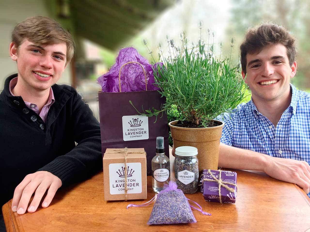 From left, Kingston High School seniors, Brennan Jacobson and Danny Horwitz are the co-founders of the Kingston Lavender Company. (Kingston Lavender Company / Contributed)
