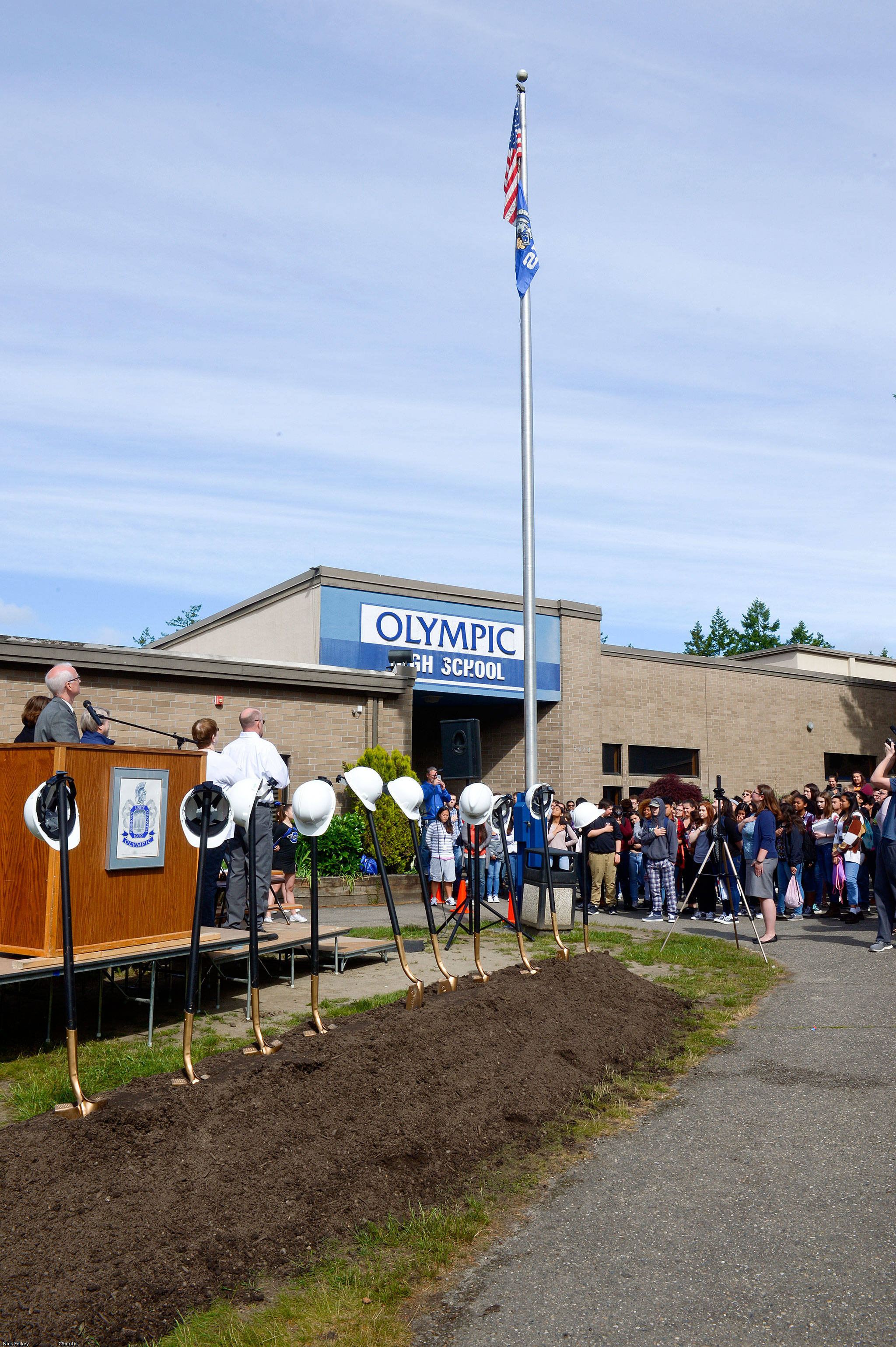 The Olympic High School groundbreaking ceremony May 31 opens with the national anthem.                                Photo courtesy Central Kitsap School District