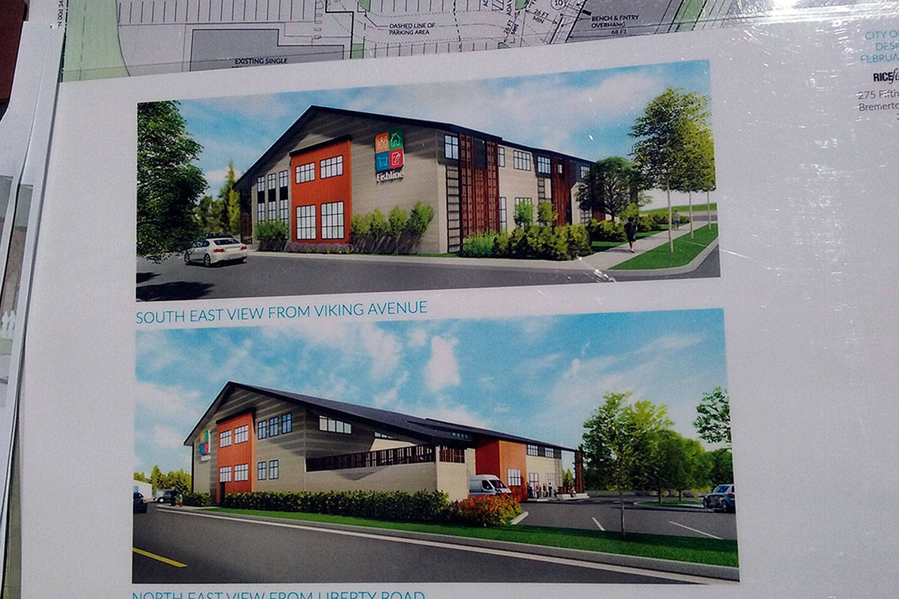 The architect’s rendering of Fishline’s Comprehensive Services Center was on display at the groundbreaking and community picnic. (Ian A. Snively/Kitsap News Group)