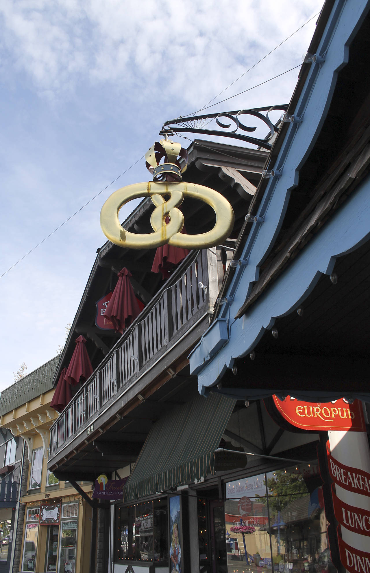 The giant gold-leafed crown atop Sluys’ Bakery is the European symbol for bakers. “The European flavor came from our travels,” Loretta Sluys said.                                Terryl Asla/Kitsap News Group