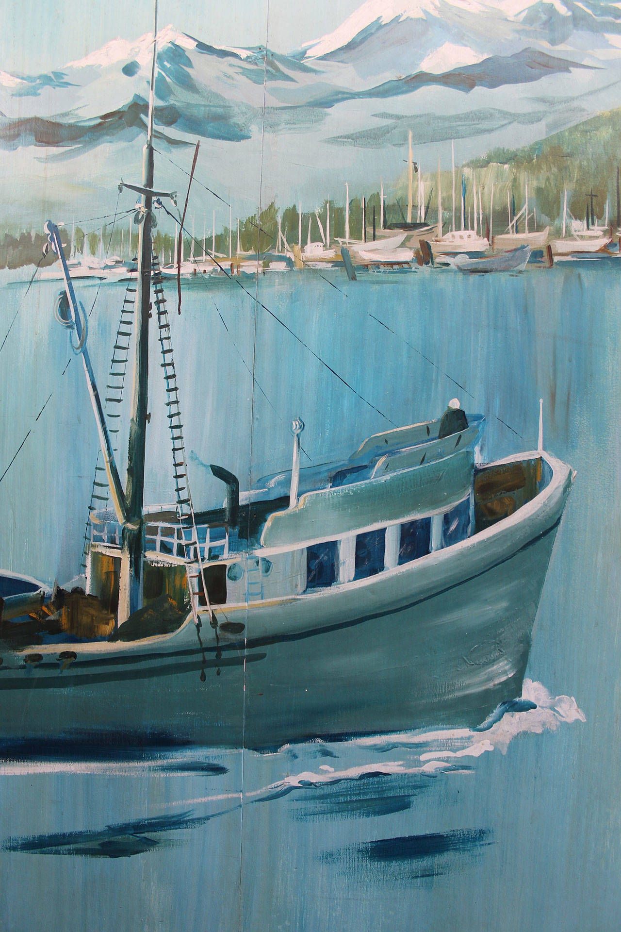 Another detail from the Poulsbo waterfront mural by Tizley’s. Ideally, the mural should be re-located to where it can be viewed from 15 or 20 feet away to fully appreciate the impressionistic style.                                Terryl Asla/Kitsap News Group
