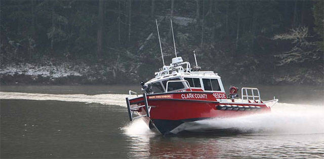 The new fireboat will be a specially-equipped, 28-foot aluminum boat built by North River Boats. Poulsbo’s fireboat will resemble the Clark County boat shown here.                                North River Boats/Contributed