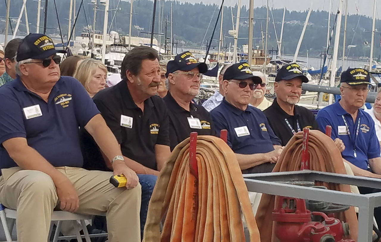 Six veteran Turner Joy crew members were honored guests. From left, Jim Chester, David Nitsch, Tod Hale, Chad James, John Hart and Mike Stockreiter. Terryl Asla/Kitsap News Group