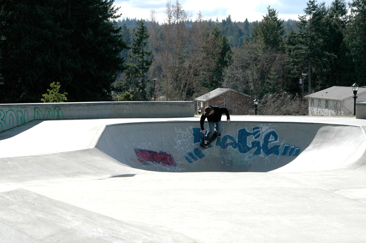 A skater at the Billy Johnson skateboard park in Kingston shreds in the bowl. (Kitsap County Parks/Contributed)