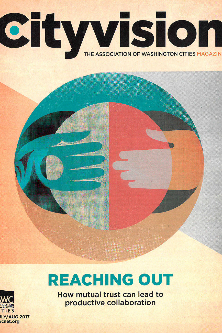 The relationship between the Poulsbo city government and Suquamish Tribe government is the subject of the cover story in the July/August edition of Cityvision magazine , the publication of the Association of Washington Cities. The edition is in the hands of decision-makers in Washington’s 281 cities, as well as state legislators. (Courtesy Citywise magazine)